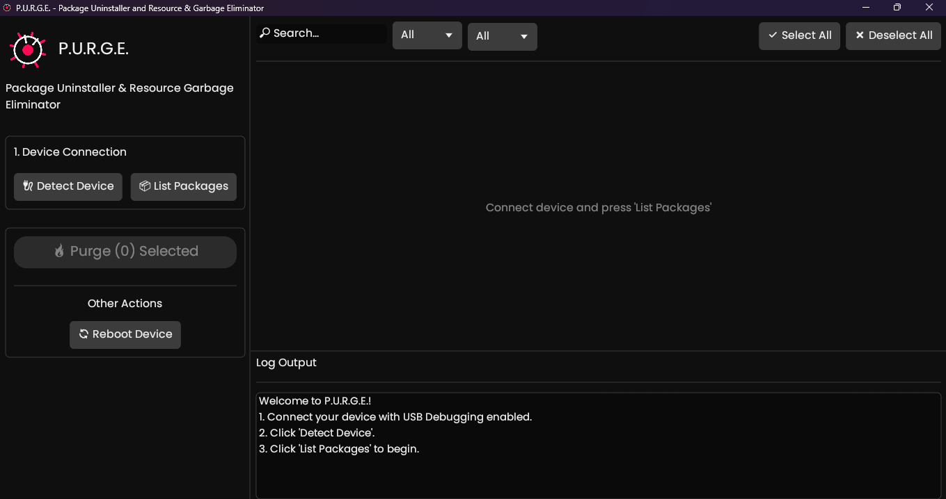 P.U.R.G.E. Application Screenshot